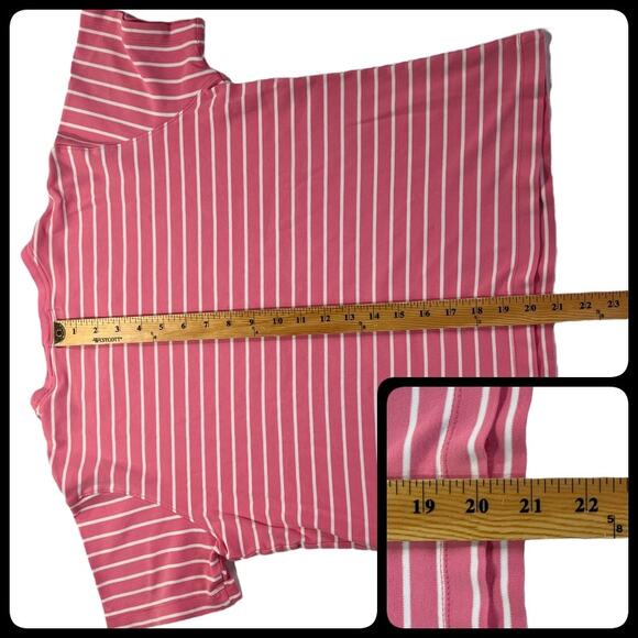White Stag Crew Neck Tee Shirt Pink White Stripes Measurements Included - Picture 10 of 12